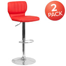 Set of Two Swivel Bar Stools with Vertical Stitched Back and Adjustable Chrome Base with Footrest