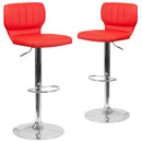 Set of Two Swivel Bar Stools with Vertical Stitched Back and Adjustable Chrome Base with Footrest