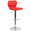 Set of Two Swivel Bar Stools with Vertical Stitched Back and Adjustable Chrome Base with Footrest
