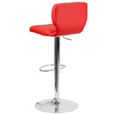Set of Two Swivel Bar Stools with Vertical Stitched Back and Adjustable Chrome Base with Footrest