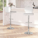 Set of Two Swivel Bar Stools with Vertical Stitched Back and Adjustable Chrome Base with Footrest