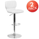 Set of Two Swivel Bar Stools with Vertical Stitched Back and Adjustable Chrome Base with Footrest
