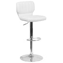 Set of Two Swivel Bar Stools with Vertical Stitched Back and Adjustable Chrome Base with Footrest