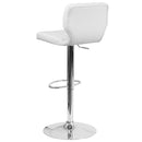 Set of Two Swivel Bar Stools with Vertical Stitched Back and Adjustable Chrome Base with Footrest