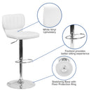 Set of Two Swivel Bar Stools with Vertical Stitched Back and Adjustable Chrome Base with Footrest