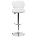 Set of Two Swivel Bar Stools with Vertical Stitched Back and Adjustable Chrome Base with Footrest