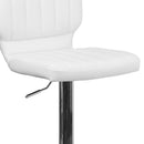 Set of Two Swivel Bar Stools with Vertical Stitched Back and Adjustable Chrome Base with Footrest
