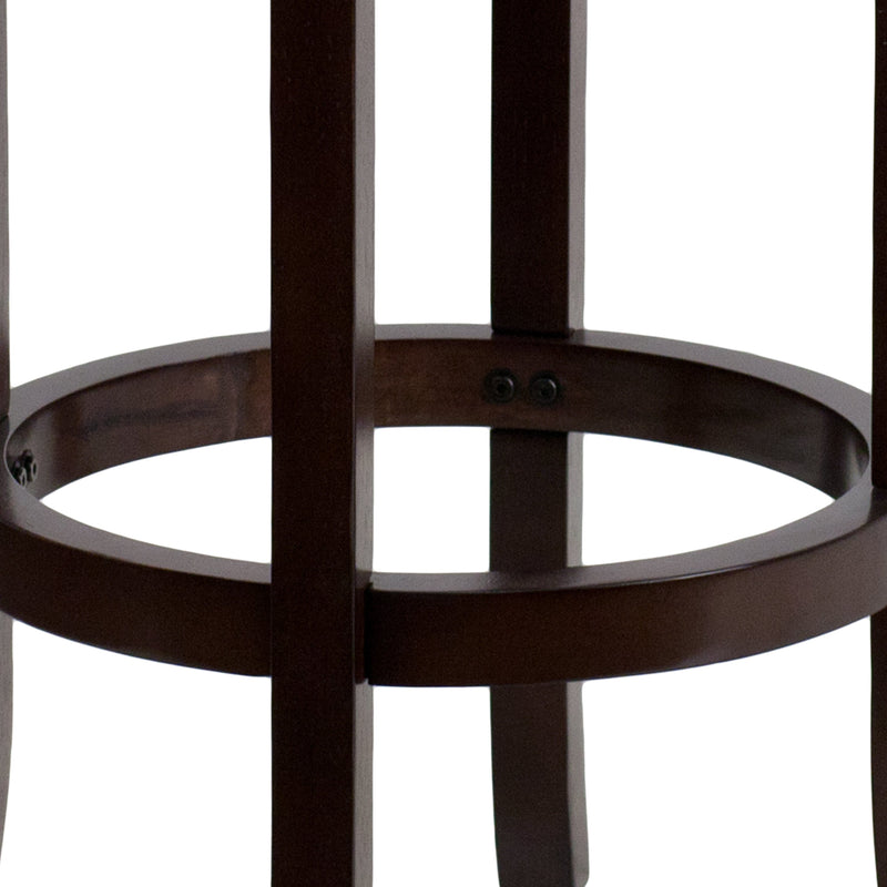 Ashin 30" Backless Swivel Barstool Upholstered in Black Faux Leather with Nail Trim