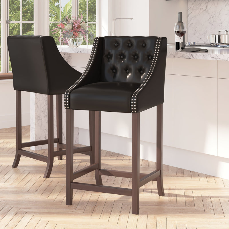 Hadleigh Upholstered Barstool 30" High Transitional Tufted Walnut Barstool with Accent Nail Trim