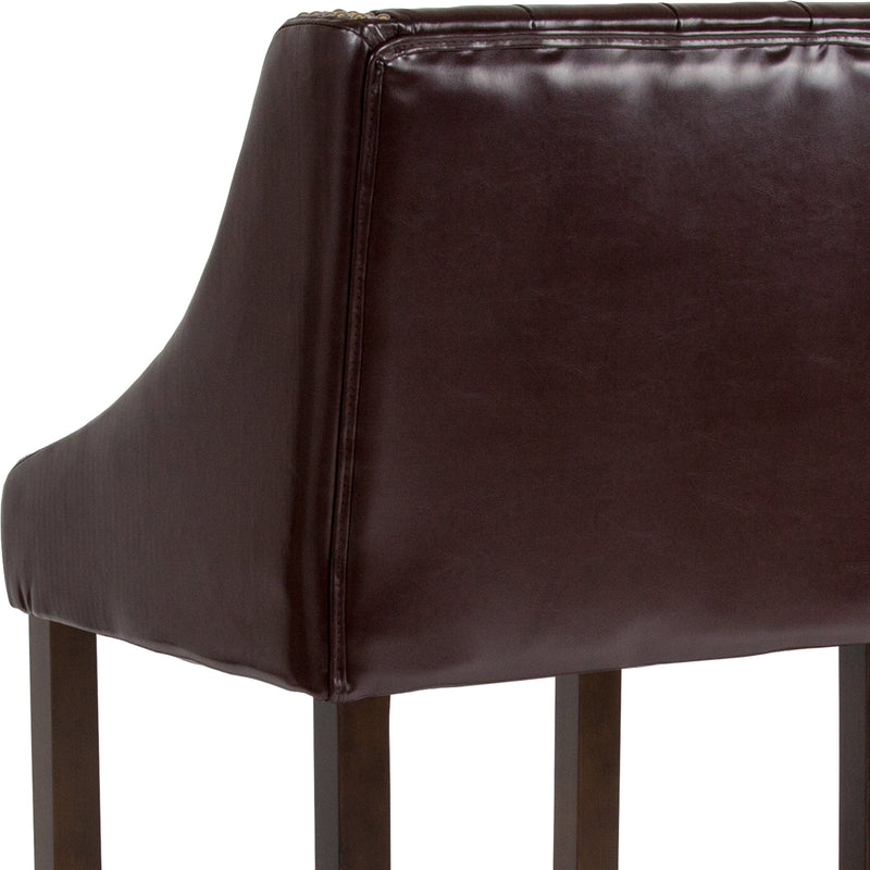 Hadleigh Upholstered Barstool 30" High Transitional Tufted Walnut Barstool with Accent Nail Trim