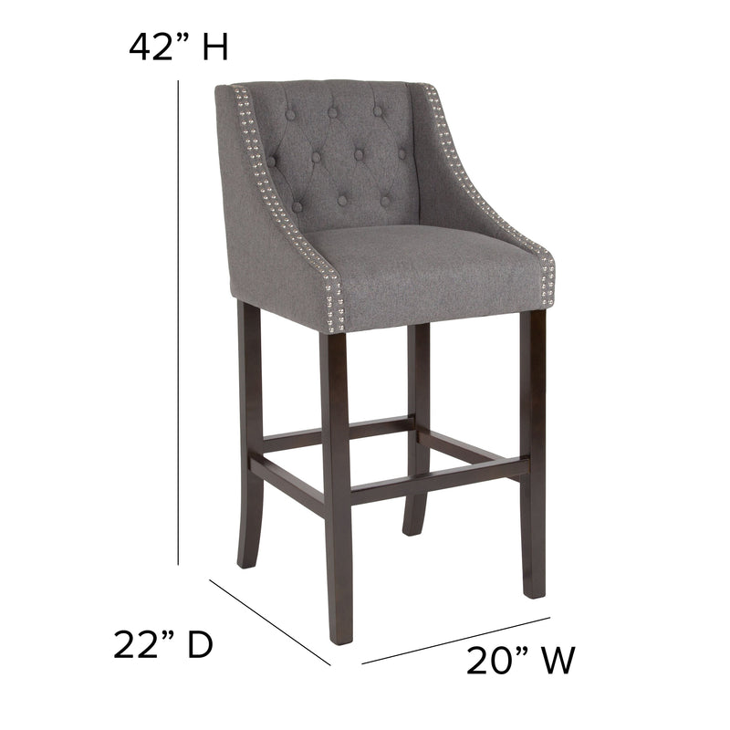 Hadleigh Upholstered Barstool 30" High Transitional Tufted Walnut Barstool with Accent Nail Trim