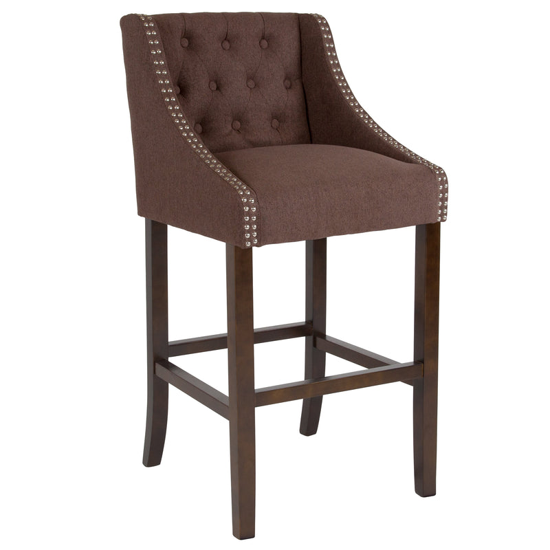 Hadleigh Upholstered Barstool 30" High Transitional Tufted Walnut Barstool with Accent Nail Trim