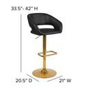Rothko Contemporary Adjustable Height Barstool with Rounded Mid-Back and Gold Base