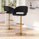 Rothko Contemporary Adjustable Height Barstool with Rounded Mid-Back and Gold Base