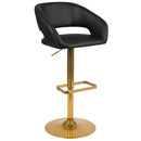 Rothko Contemporary Adjustable Height Barstool with Rounded Mid-Back and Gold Base