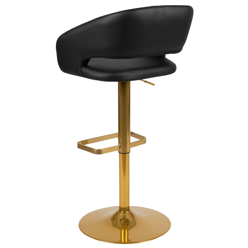 Rothko Contemporary Adjustable Height Barstool with Rounded Mid-Back and Gold Base