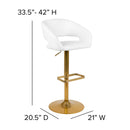 Rothko Contemporary Adjustable Height Barstool with Rounded Mid-Back and Gold Base