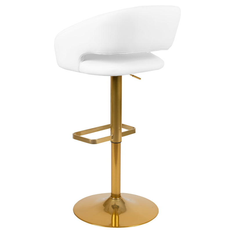 Rothko Contemporary Adjustable Height Barstool with Rounded Mid-Back and Gold Base
