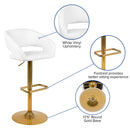 Rothko Contemporary Adjustable Height Barstool with Rounded Mid-Back and Gold Base
