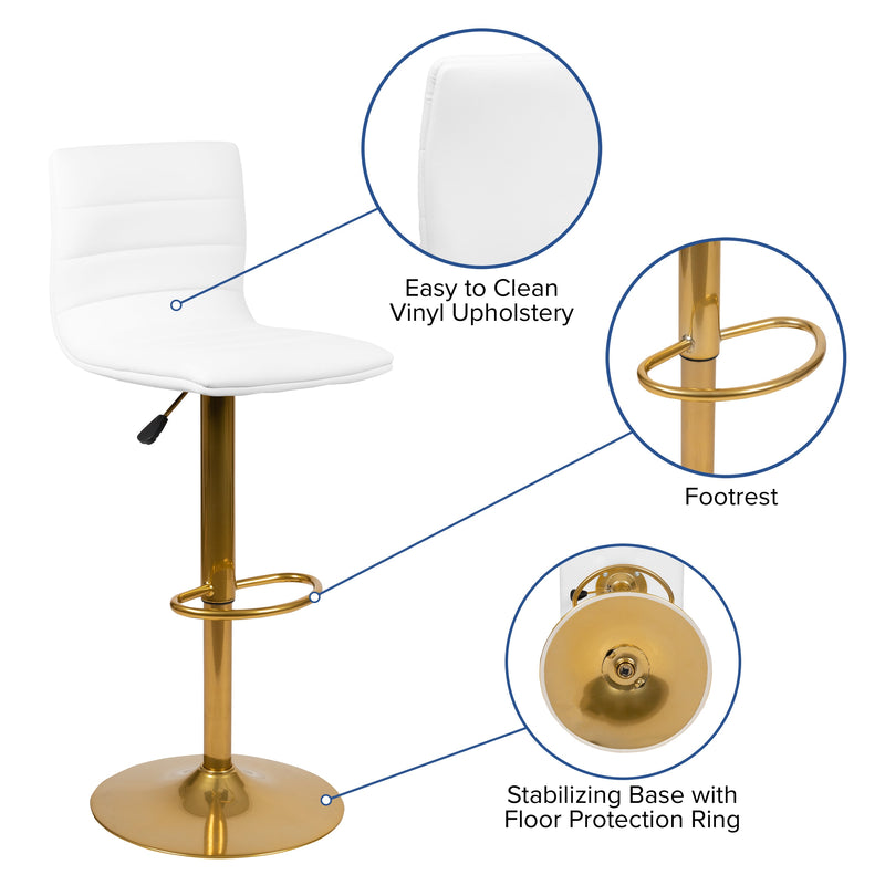 Set of 2 Contemporary Height Adjustable Swivel Stools with Footrest
