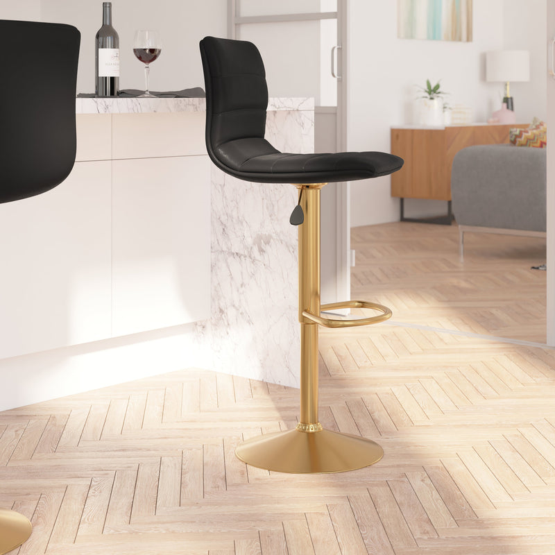 Set of 2 Contemporary Height Adjustable Swivel Stools with Footrest