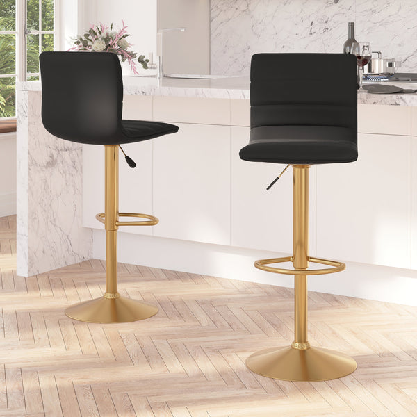 Set of 2 Contemporary Height Adjustable Swivel Stools with Footrest