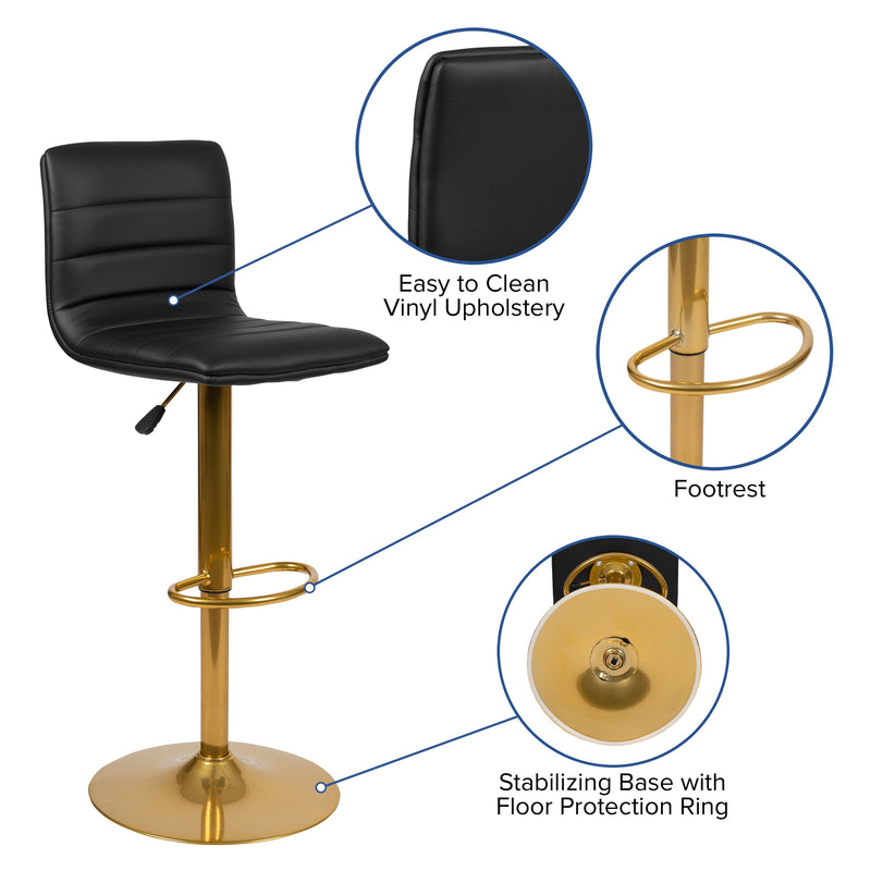 Set of 2 Contemporary Height Adjustable Swivel Stools with Footrest