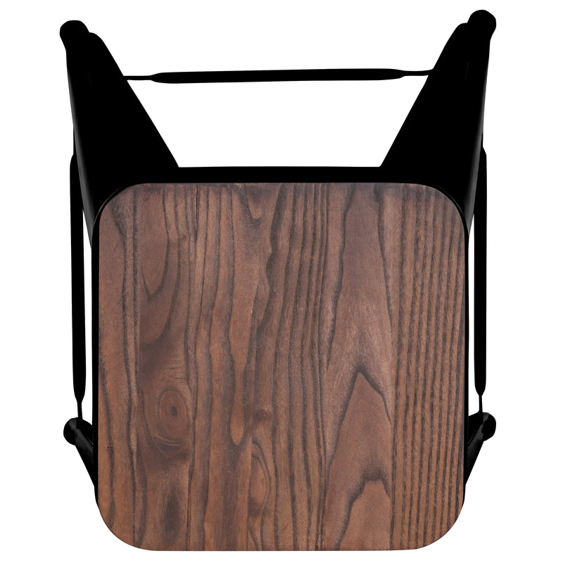 Brooklyn Set of Four 30 Inch Tall Metal Backless Wood Square Seat Bar Stools With Cross Braces