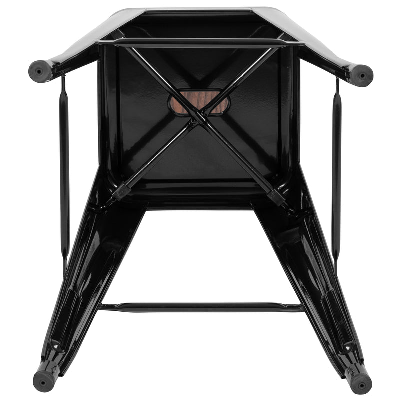 Brooklyn Set of Four 30 Inch Tall Metal Backless Wood Square Seat Bar Stools With Cross Braces
