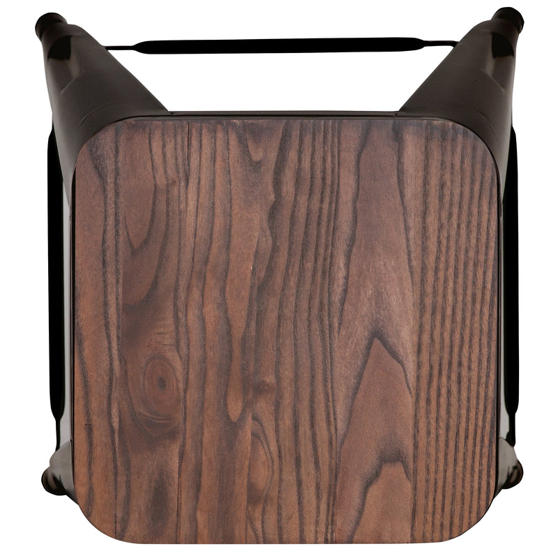 Brooklyn Set of Four 30 Inch Tall Metal Backless Wood Square Seat Bar Stools With Cross Braces