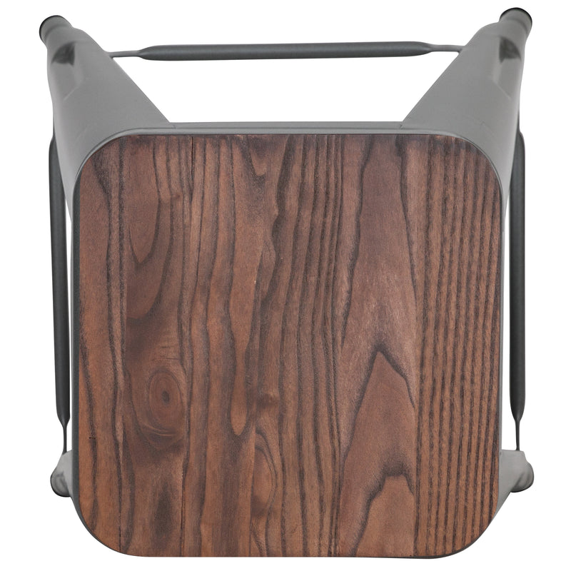 Brooklyn Set of Four 30 Inch Tall Metal Backless Wood Square Seat Bar Stools With Cross Braces