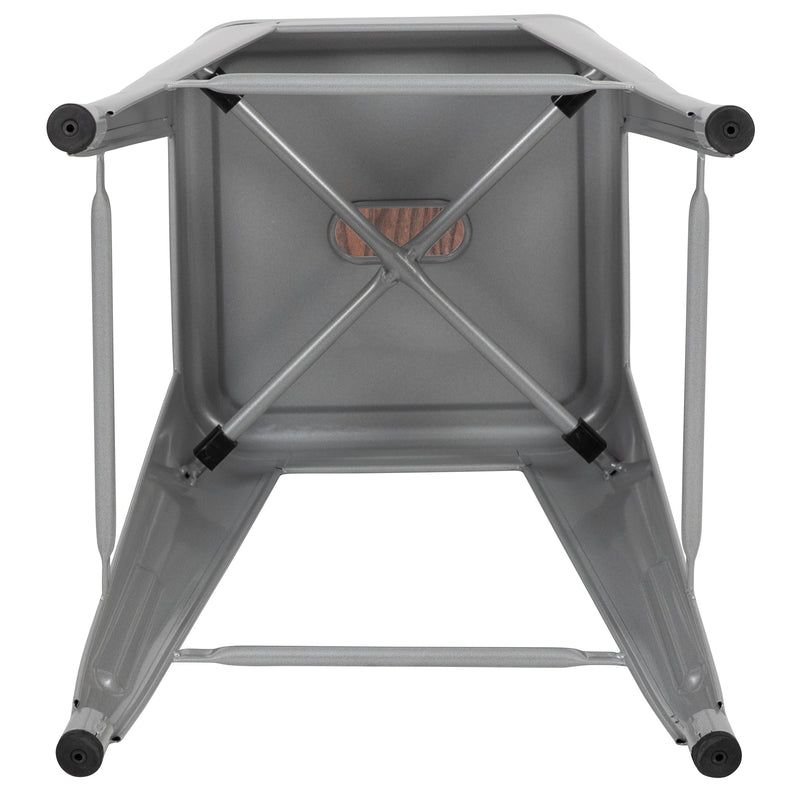 Brooklyn Set of Four 30 Inch Tall Metal Backless Wood Square Seat Bar Stools With Cross Braces