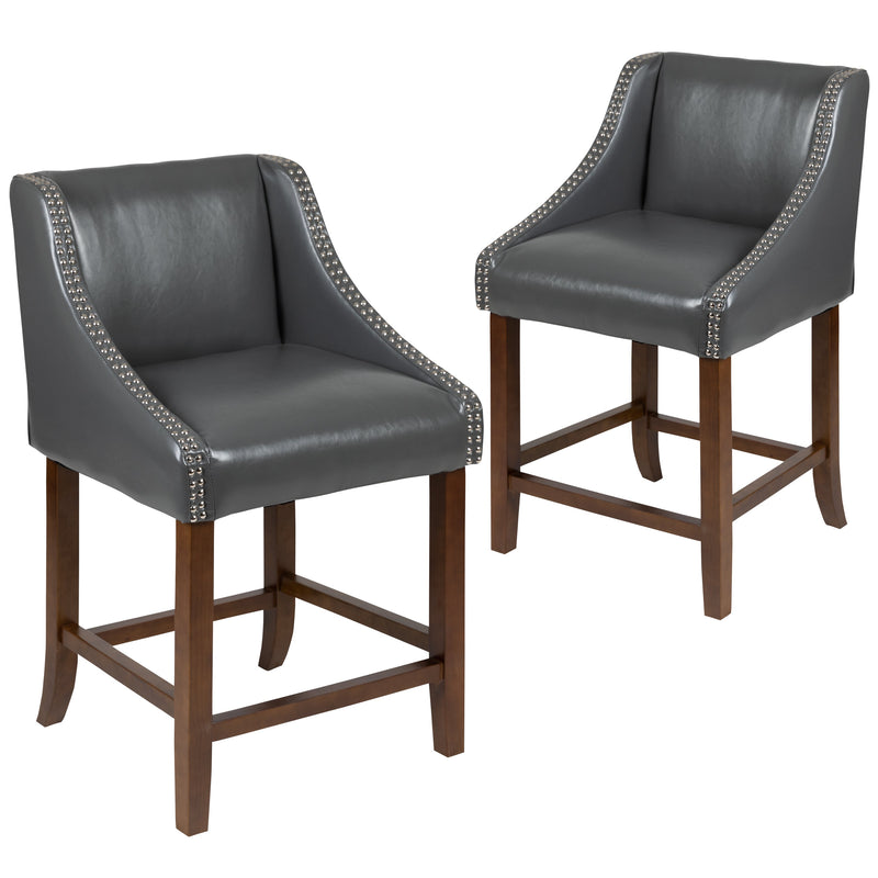 Taylorsville 24 Inch Walnut Counter Height Stool with Nailhead Trim - Set of 2