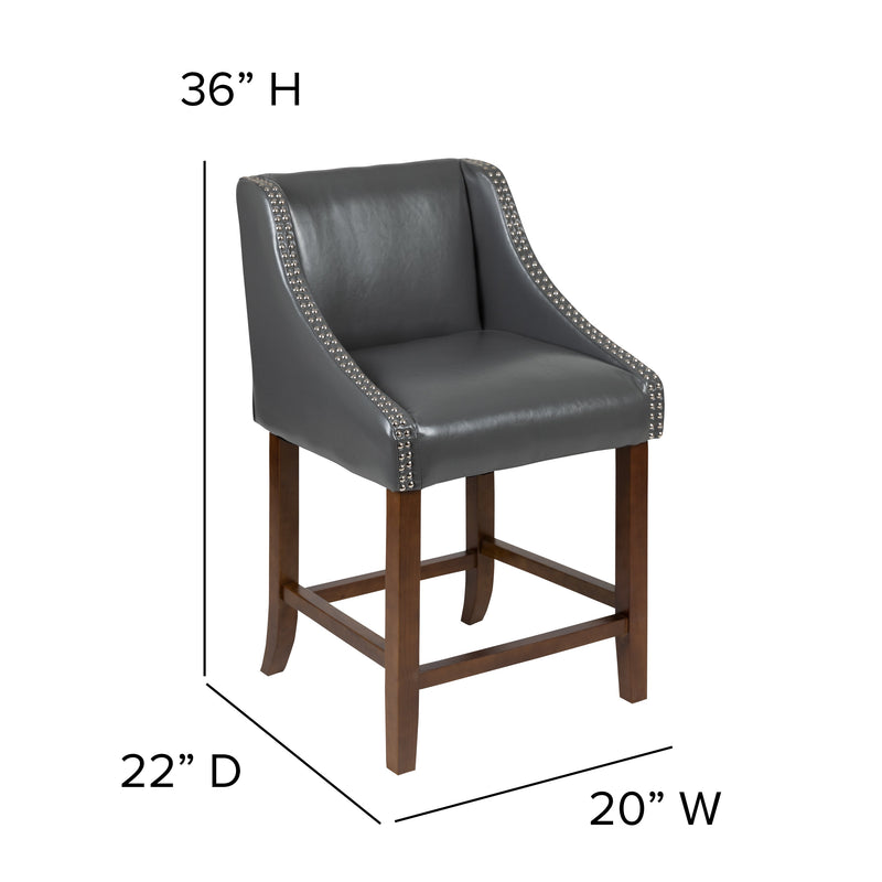 Taylorsville 24 Inch Walnut Counter Height Stool with Nailhead Trim - Set of 2