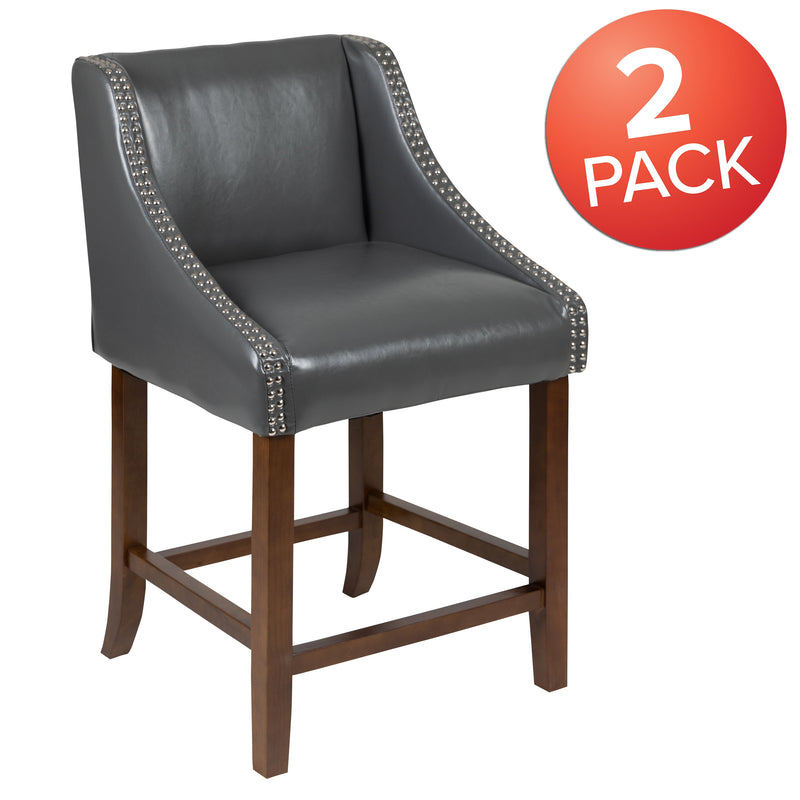 Taylorsville 24 Inch Walnut Counter Height Stool with Nailhead Trim - Set of 2