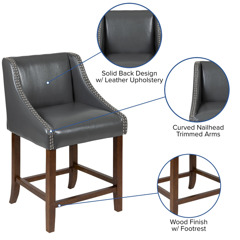 Taylorsville 24 Inch Walnut Counter Height Stool with Nailhead Trim - Set of 2
