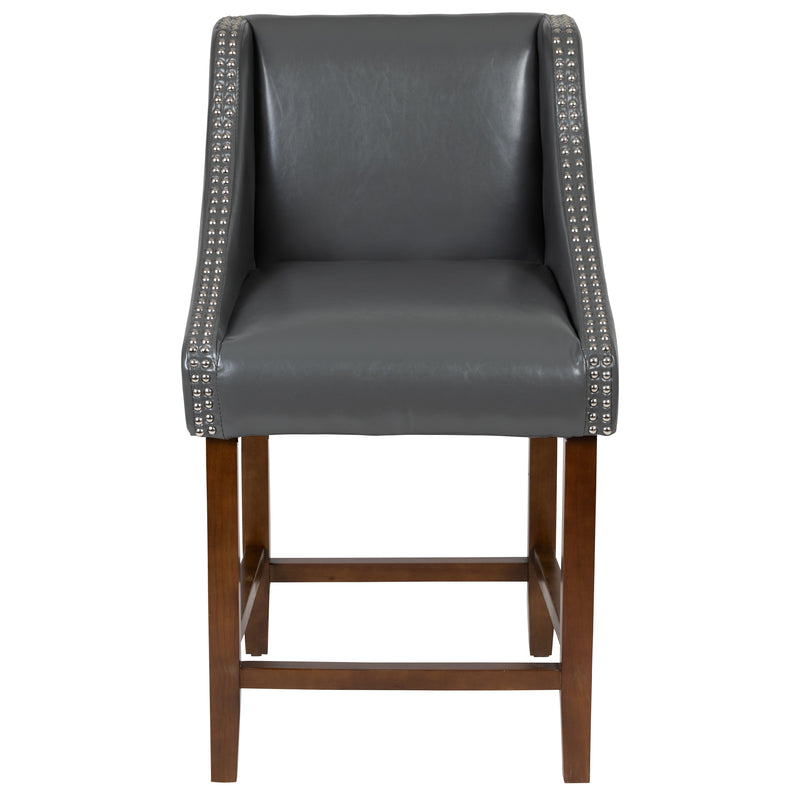 Taylorsville 24 Inch Walnut Counter Height Stool with Nailhead Trim - Set of 2