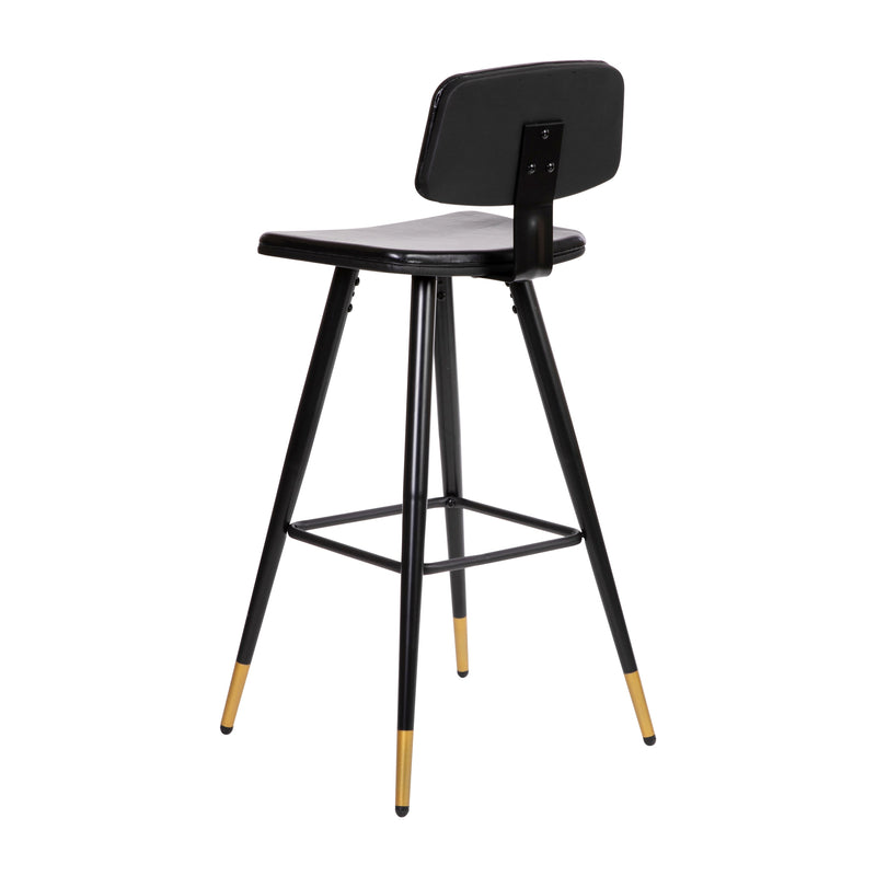 Aragon Barstools Contemporary Upholstered Stools with Black Metal Frame and Integrated Footrest - Set of 2