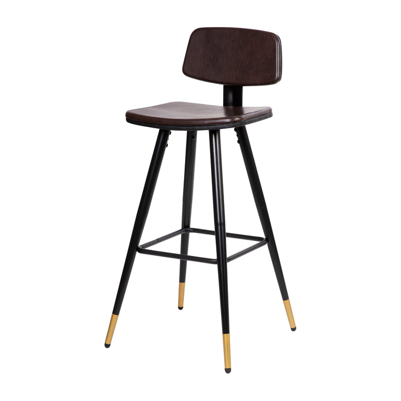 Aragon Barstools Contemporary Upholstered Stools with Black Metal Frame and Integrated Footrest - Set of 2