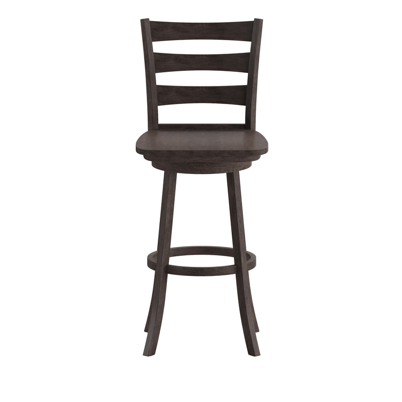 Therus 30" Gray Wash Walnut Classic Wooden Ladderback Swivel Bar Height Stool with Solid Wood Seat and Footrest
