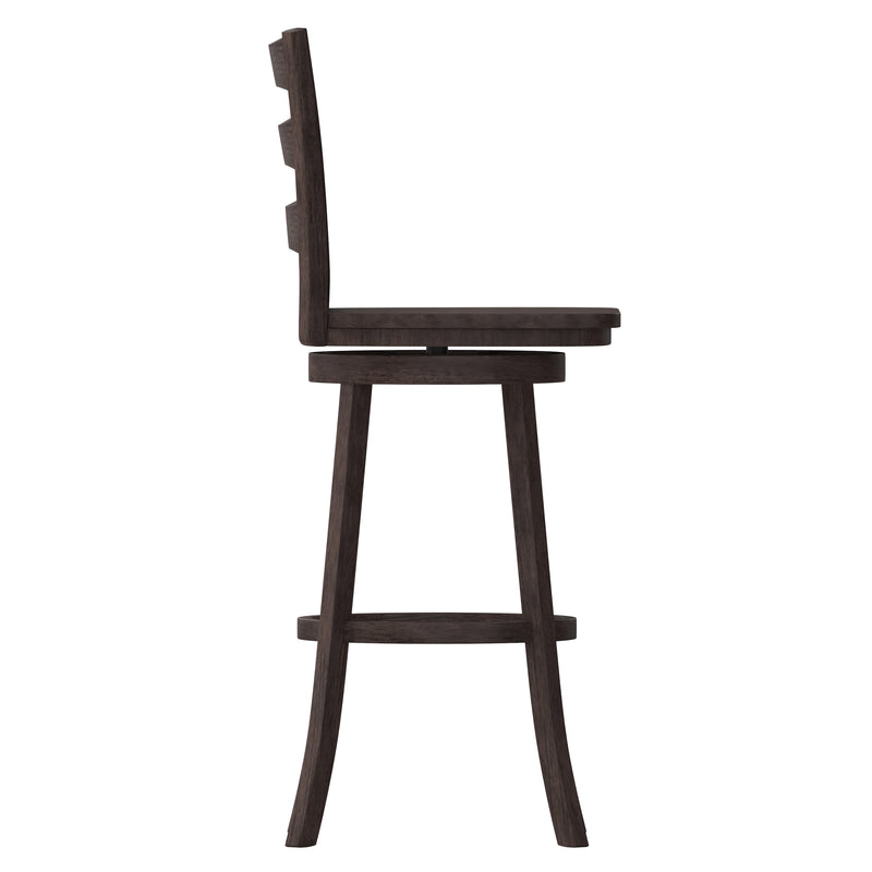 Therus 30" Gray Wash Walnut Classic Wooden Ladderback Swivel Bar Height Stool with Solid Wood Seat and Footrest