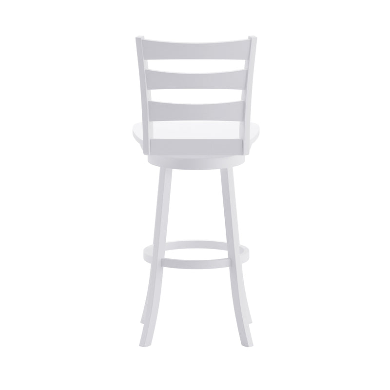 Therus 30" Antique White Wash Classic Wooden Ladderback Swivel Bar Height Stool with Solid Wood Seat and Footrest