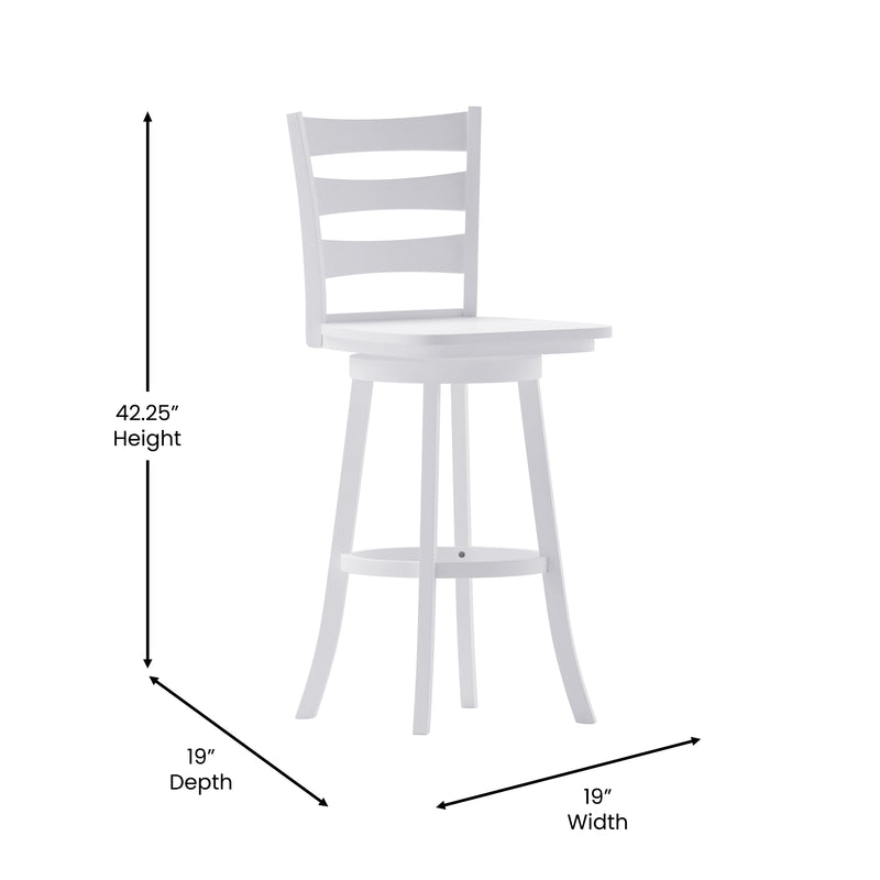 Therus 30" Gray Wash Walnut Classic Wooden Ladderback Swivel Bar Height Stool with Solid Wood Seat and Footrest