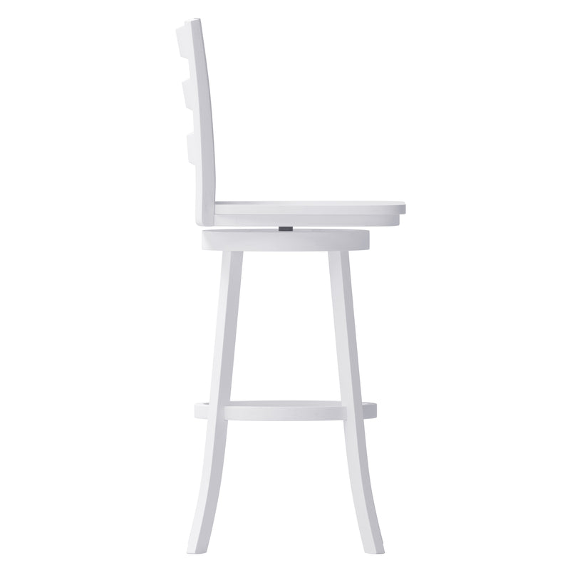 Therus 30" Gray Wash Walnut Classic Wooden Ladderback Swivel Bar Height Stool with Solid Wood Seat and Footrest