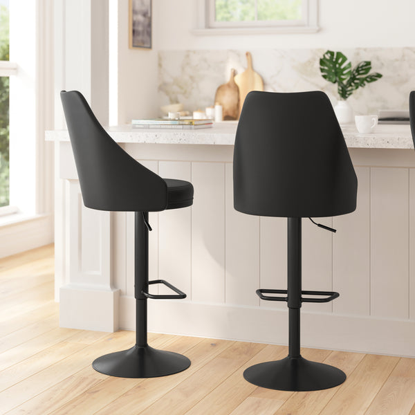 Mischa Set of Two Adjustable Height Dining Stools with Tufted Faux Leather Upholstered Seats and Pedestal Base with Footring