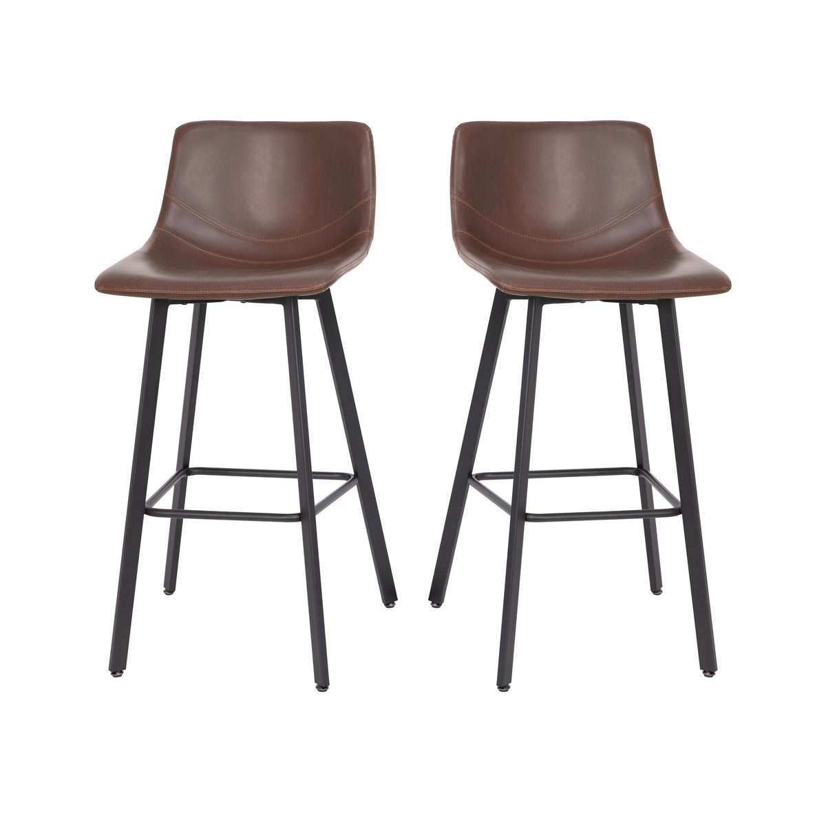 Oretha Set of 2 Modern Chocolate Brown Faux Leather Upholstered Bar St