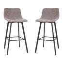 Oretha Set of 2 Modern Gray Faux Leather Upholstered Bar Stools with Contoured, Low Back Bucket Seats and Iron Frames