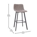 Oretha Set of 2 Modern Gray Faux Leather Upholstered Bar Stools with Contoured, Low Back Bucket Seats and Iron Frames