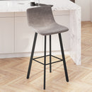Oretha Set of 2 Modern Gray Faux Leather Upholstered Bar Stools with Contoured, Low Back Bucket Seats and Iron Frames
