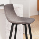 Oretha Set of 2 Modern Gray Faux Leather Upholstered Bar Stools with Contoured, Low Back Bucket Seats and Iron Frames
